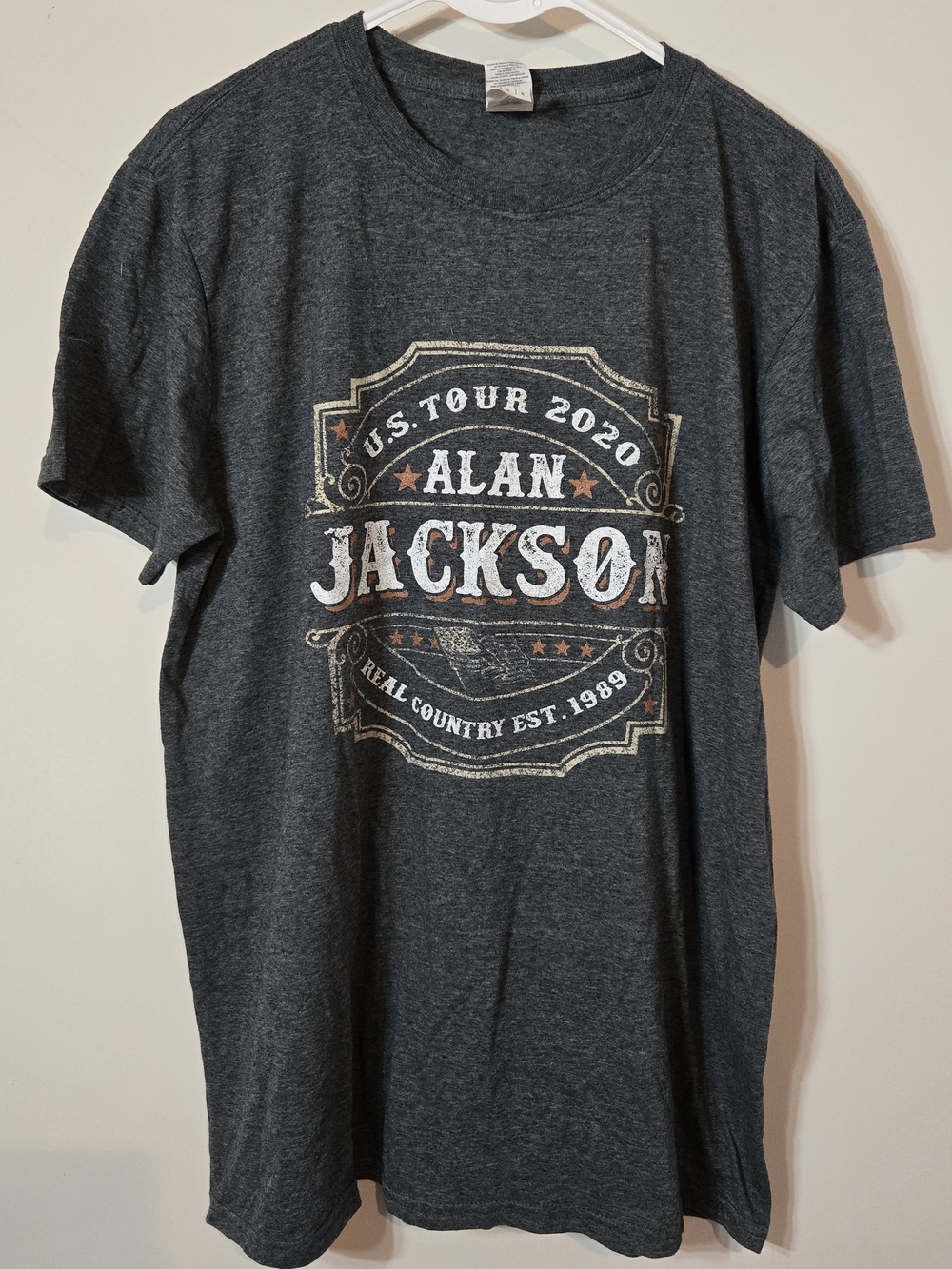 Alan Jackson Gildan 2020 Tour Graphic Tee - Charcoal with White & Tan Print